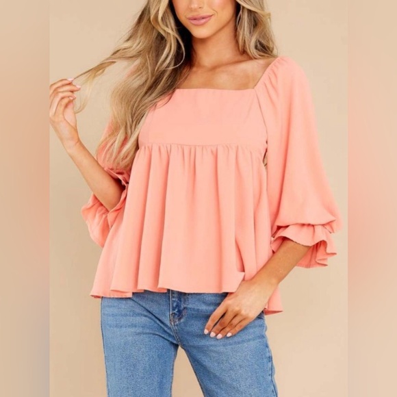 Smocked Square Neck Flounce Sleeve Blouse - Picture 1 of 12